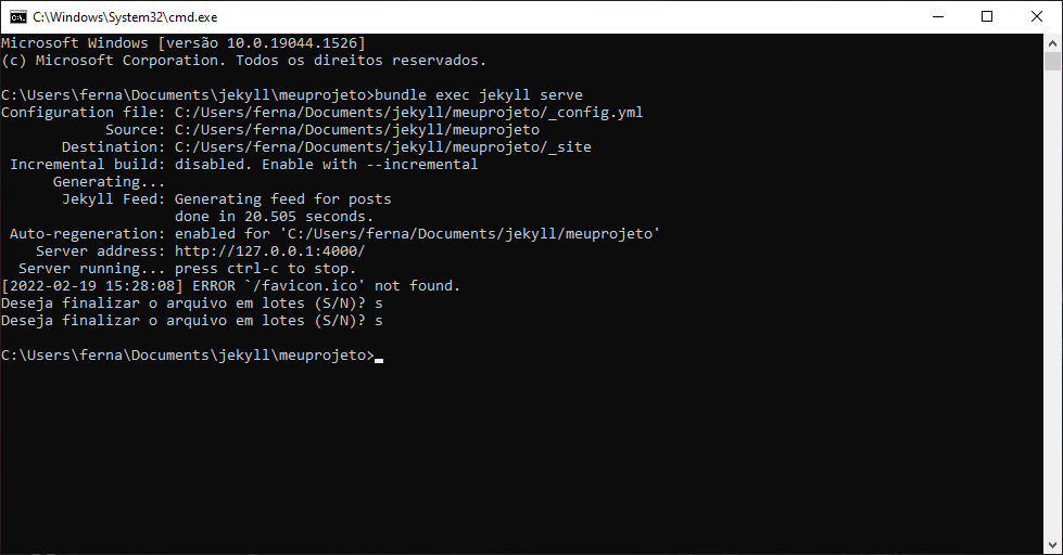  É informado o que foi instalado; uma opção para executar o comando 'ridk install' automaticamente.