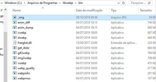  A pasta libwebp com todas as ferramentas do pacote libwebp.