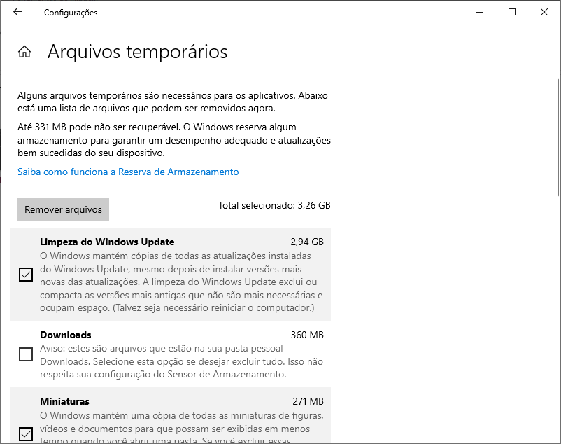  Todas as opções possíveis para excluir.