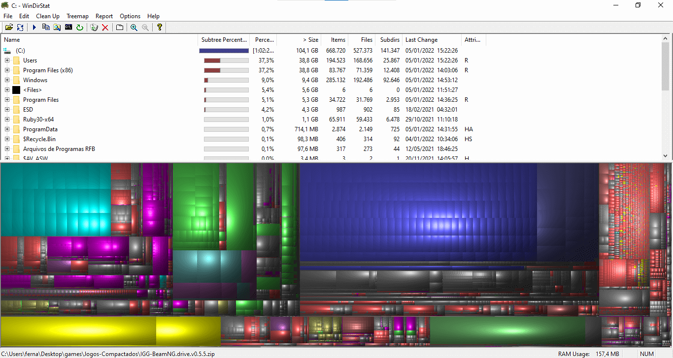  Representação dos items ocupando espaço no computador em formato de retângulos