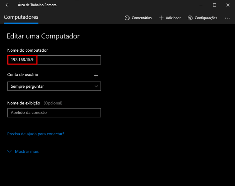 Adicionando o nome do computador.