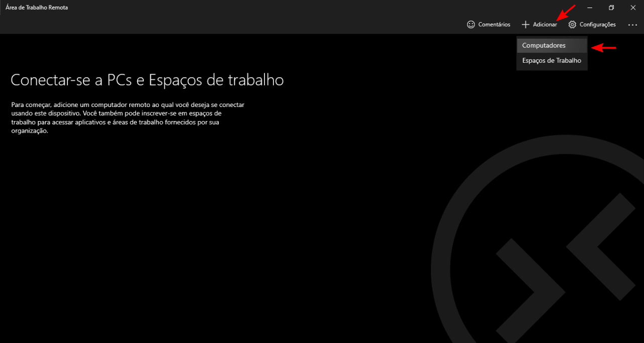 Opção para adicionar novos computadores.