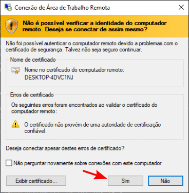 Aviso de que nenhuma credencial válida foi apresentada.